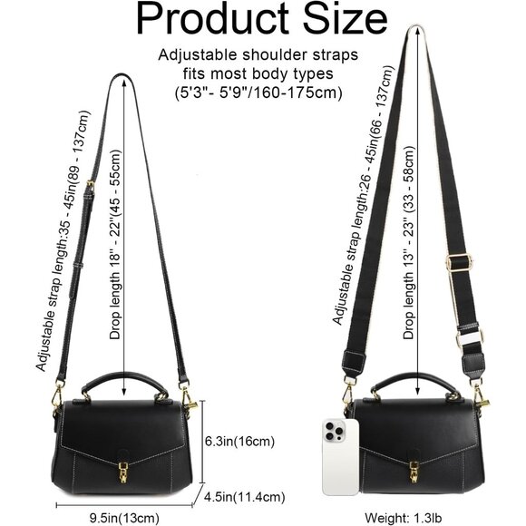 Leather Crossbody Bag for Women Roomy Organizer Removable Straps - Picture 7 of 7